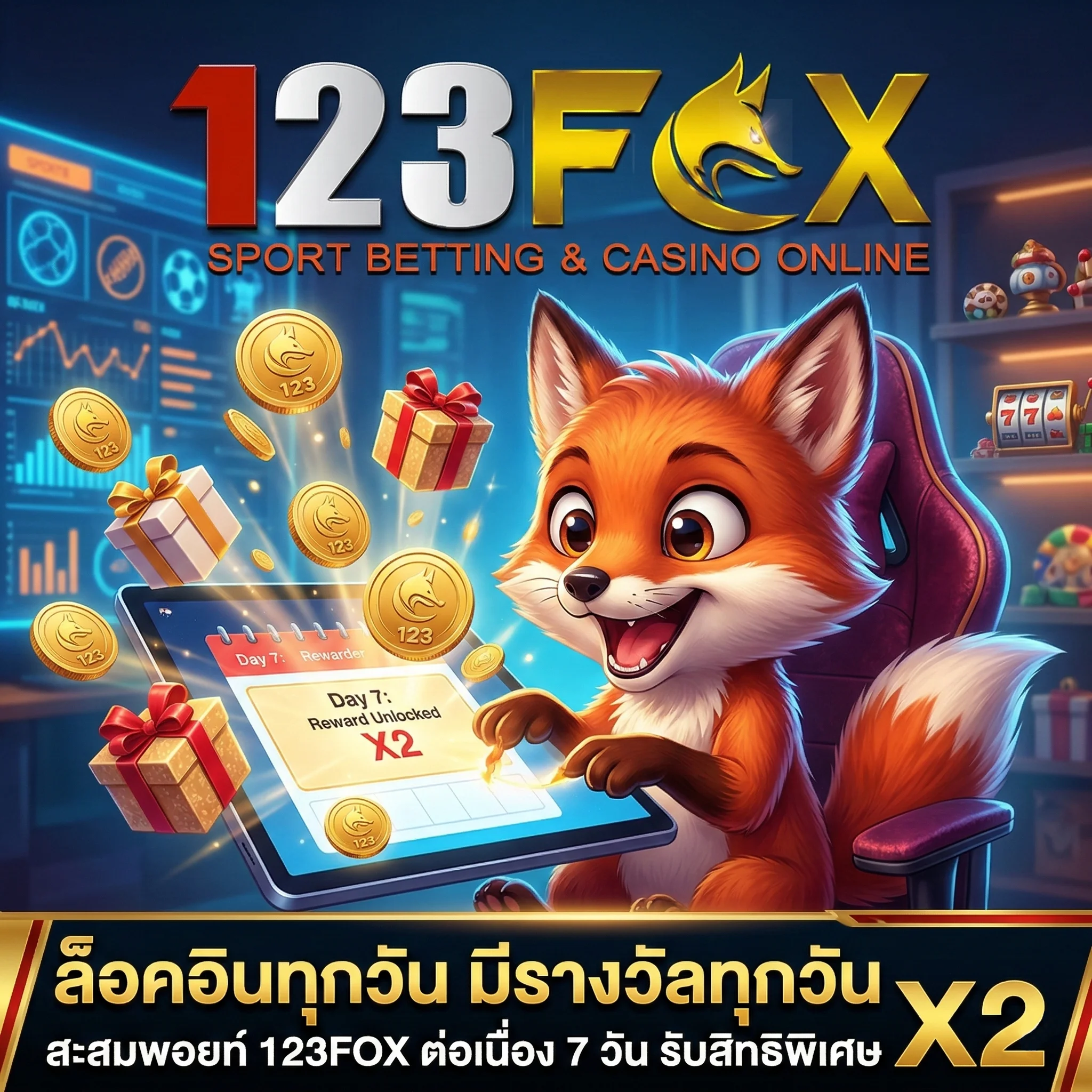 ล็อคอินรับพอยท์ 123FOX สะสมคะแนนทุกวันเพื่อรับสิทธิพิเศษ