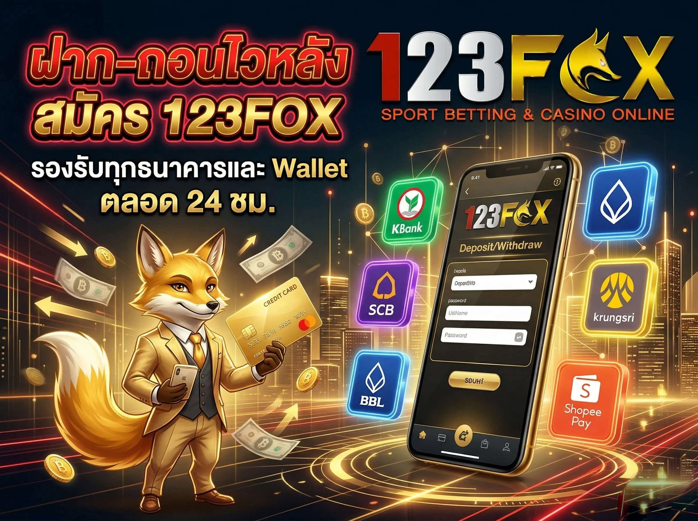 ระบบธุรกรรมฝากถอนเงินอัตโนมัติรวดเร็วหลังสมัคร 123FOX