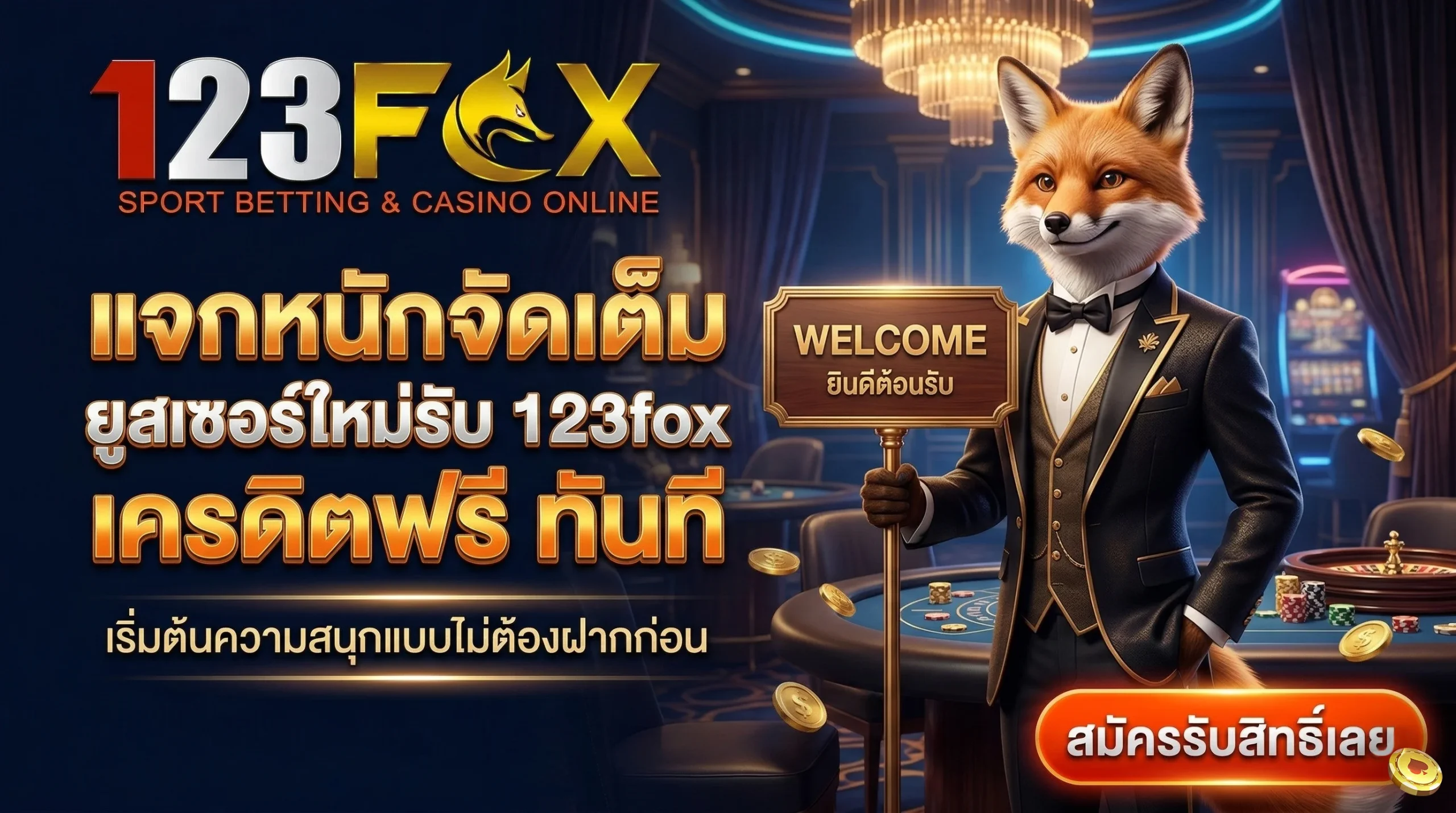 สมัครสมาชิกใหม่รับสิทธิ์ 123fox เครดิตฟรี ทันทีไม่ต้องฝาก