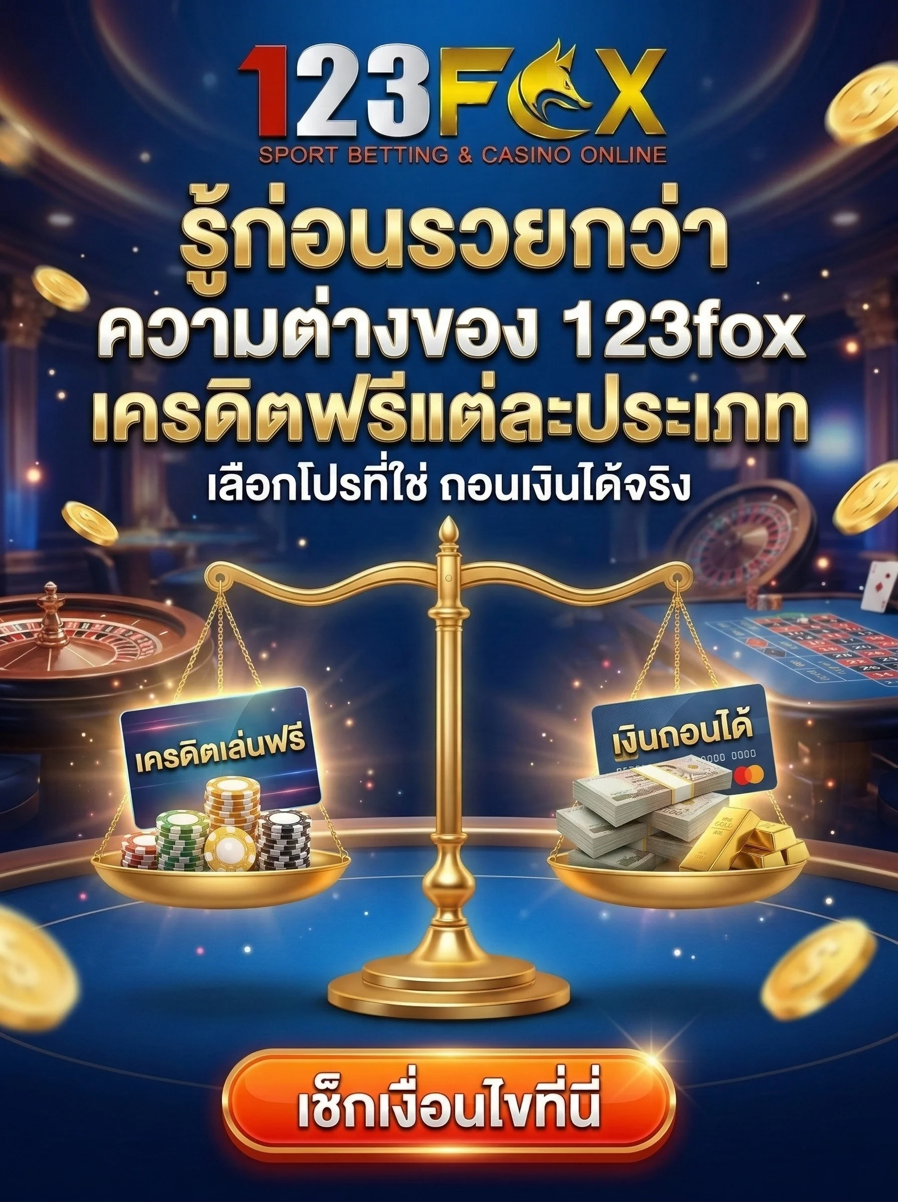 เปรียบเทียบประเภท 123fox เครดิตฟรี แบบถอนได้และแบบทดลองเล่น