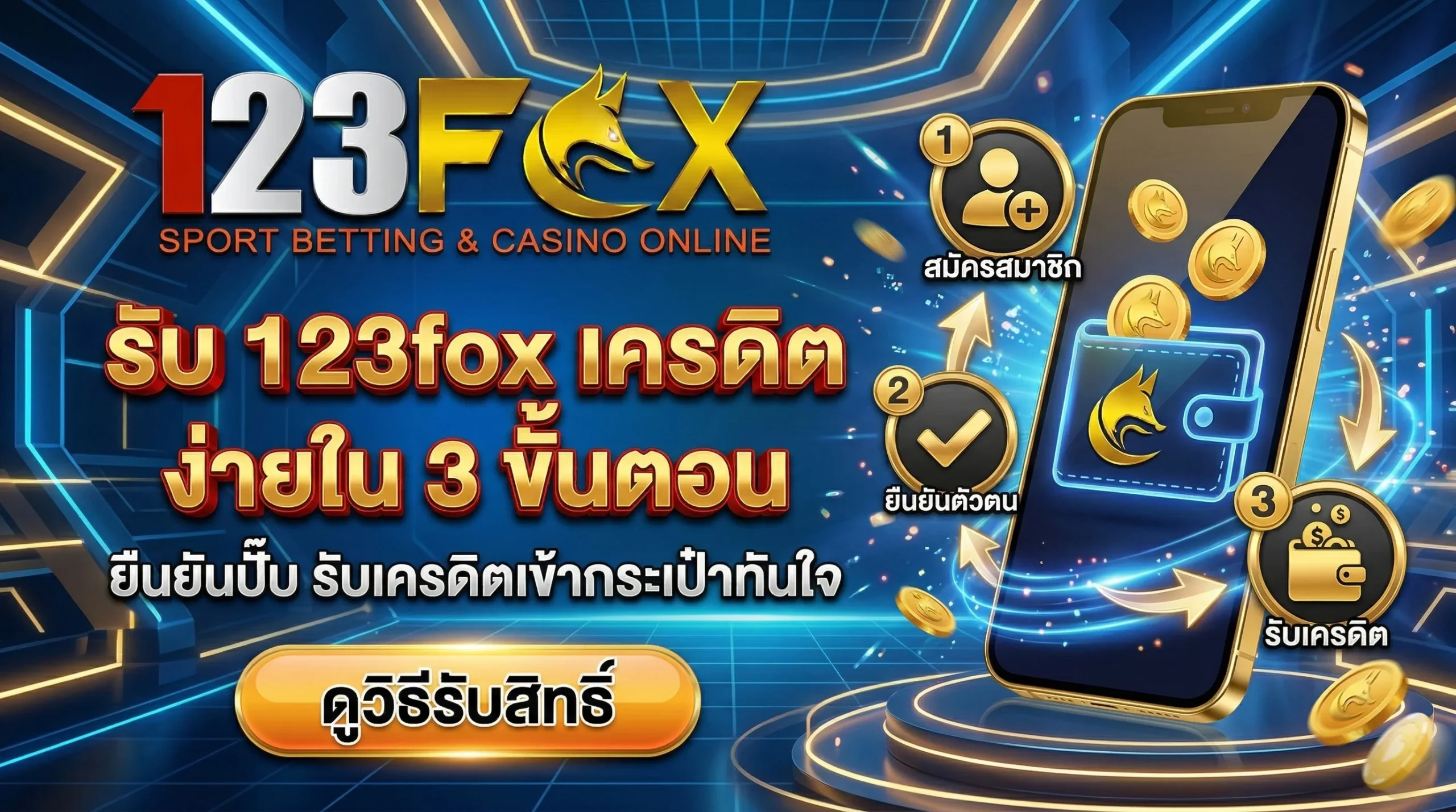 ขั้นตอนการรับ 123fox เครดิต ผ่านระบบออโต้ภายใน 1 นาที
