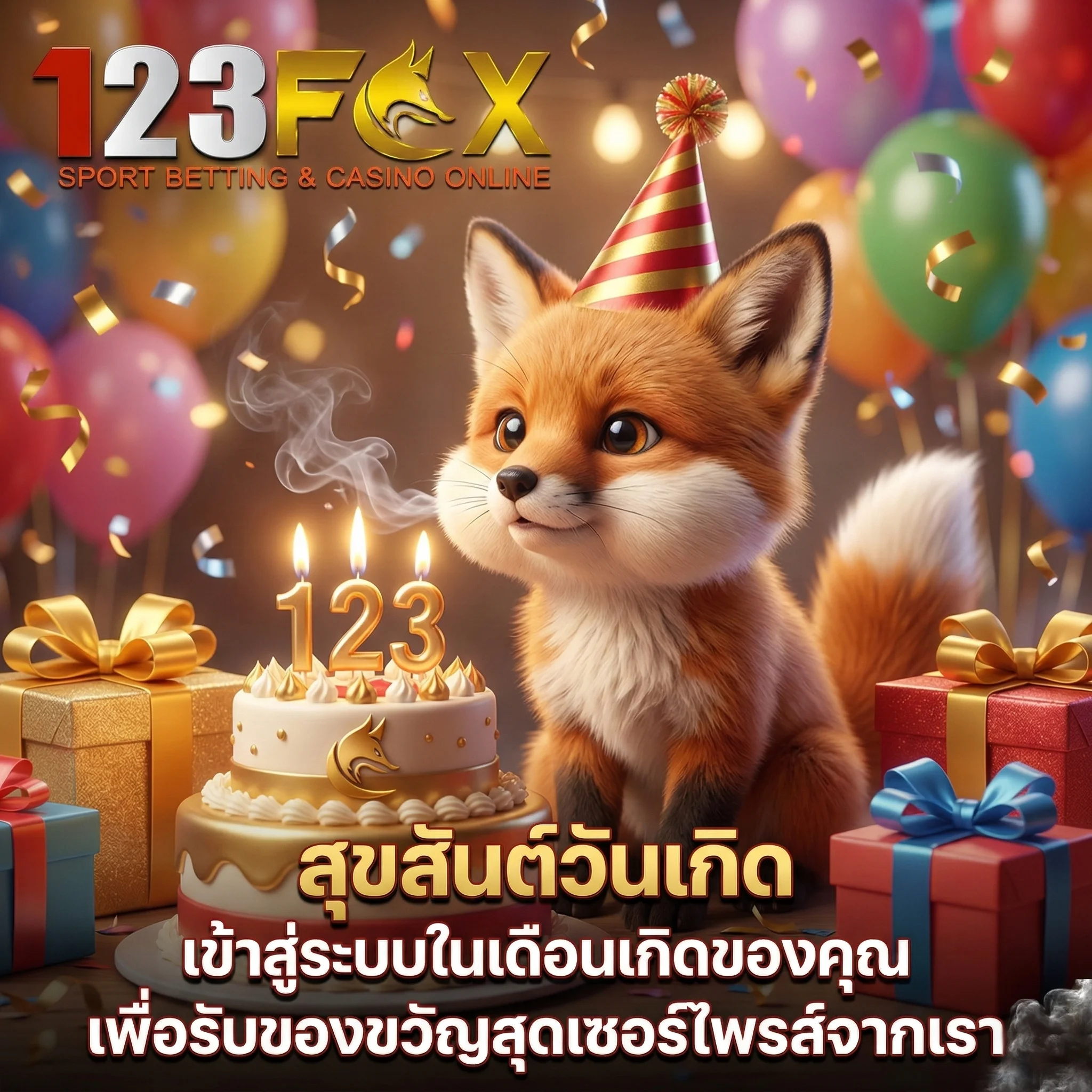 ฉลองเดือนเกิดกับน้องจิ้งจอก รับของขวัญสุดเซอร์ไพรส์เมื่อเข้าสู่ระบบ 123fox ในเดือนเกิดของคุณ