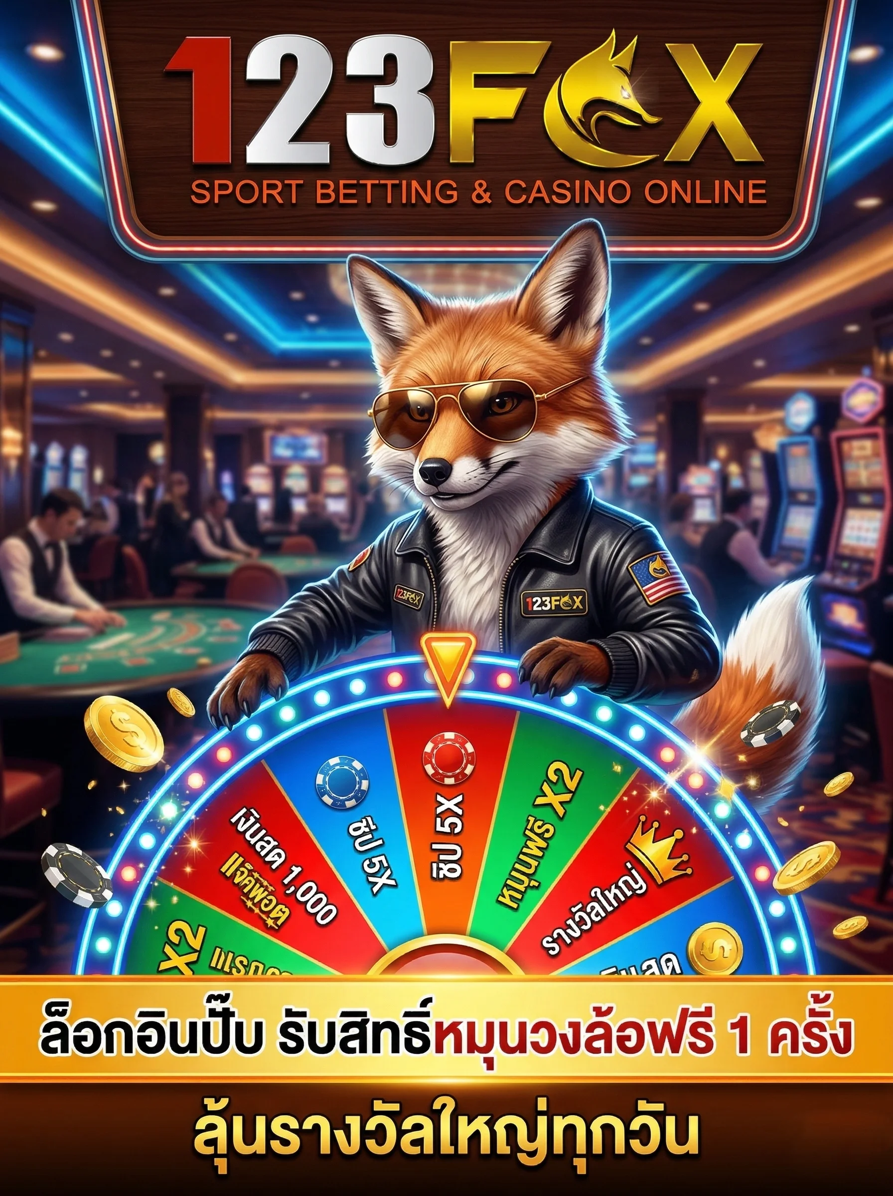 หมุนวงล้อนำโชค รับสิทธิ์หมุนฟรีเมื่อเข้าสู่ระบบ 123fox